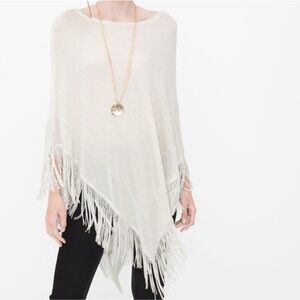 Women’s size small White House Black Market champagne shimmer fringe poncho